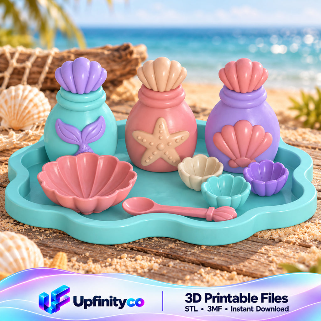 Mermaid Playset STL Bundle with Seashell Bowls Bottles Tray and Spoon