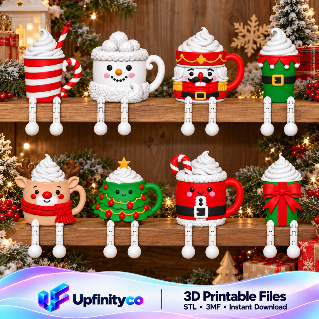 Christmas Hot Cocoa Mug Shelf Sitter STL Bundle with Flexi Legs
