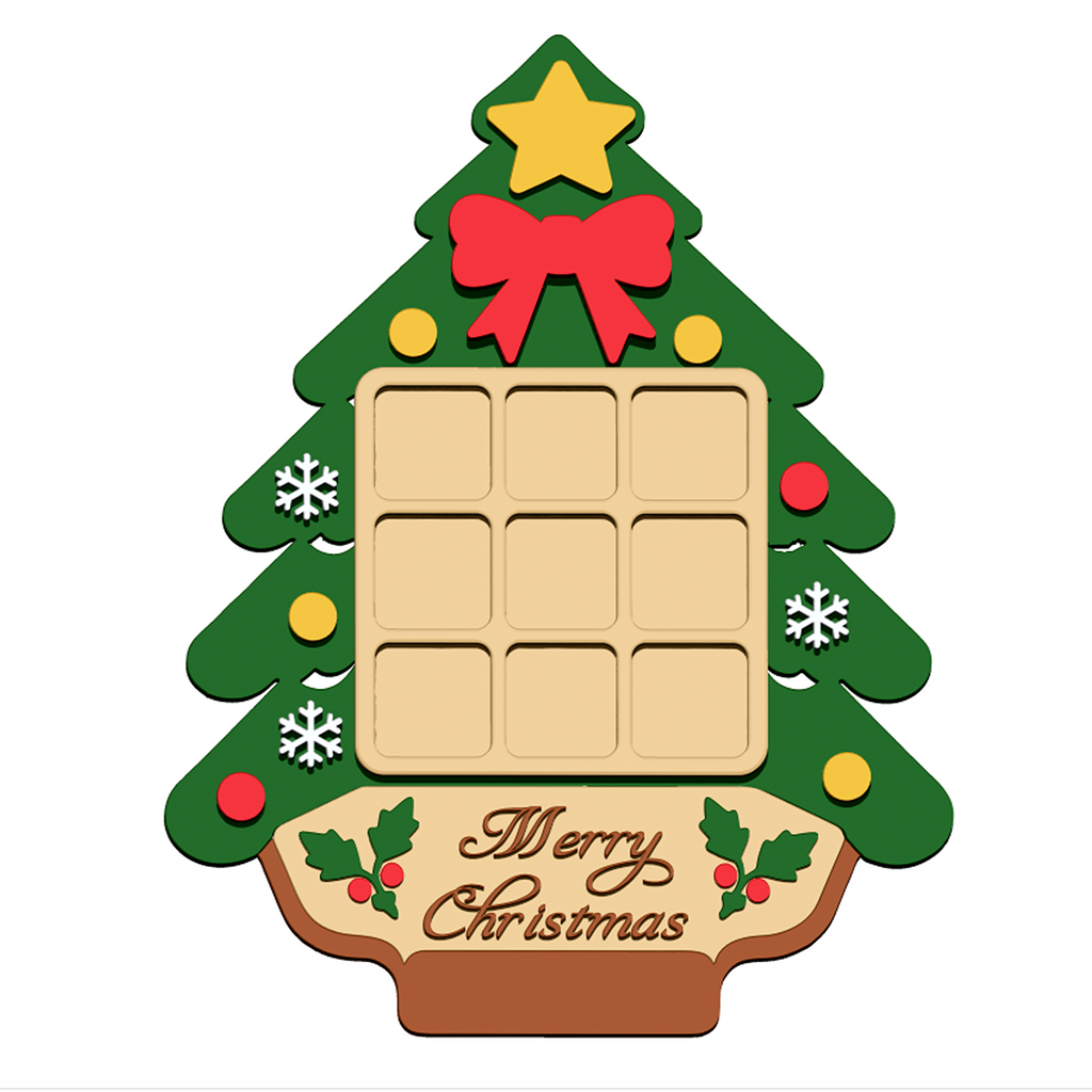 Christmas Tree Game Board STL with 9 Festive Holiday Icons 11