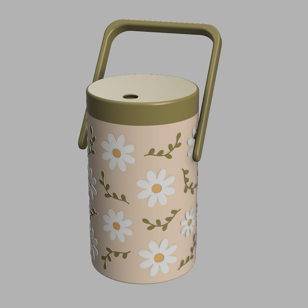 Daisy Flower Can Cooler STL with Olive Handle and Lid