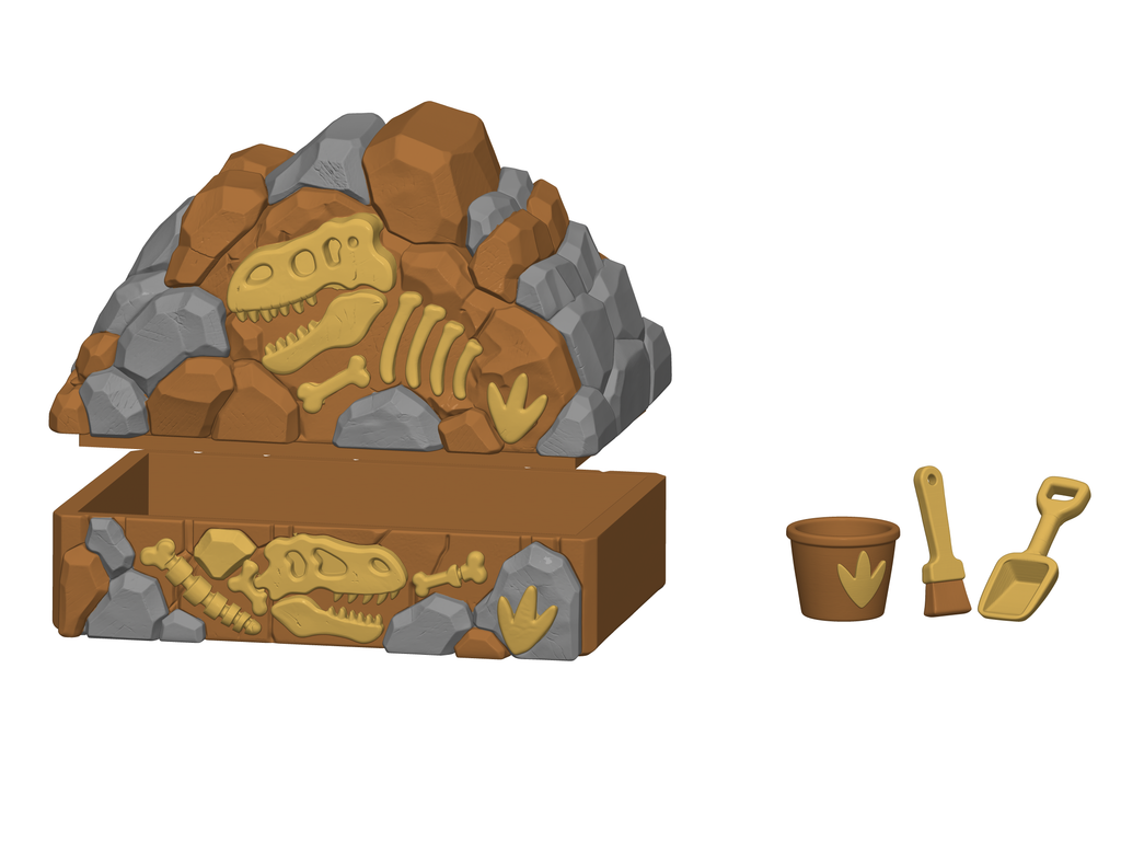 Dinosaur Sandbox STL Bundle with Rock Lid Fossil Bucket and Scoop