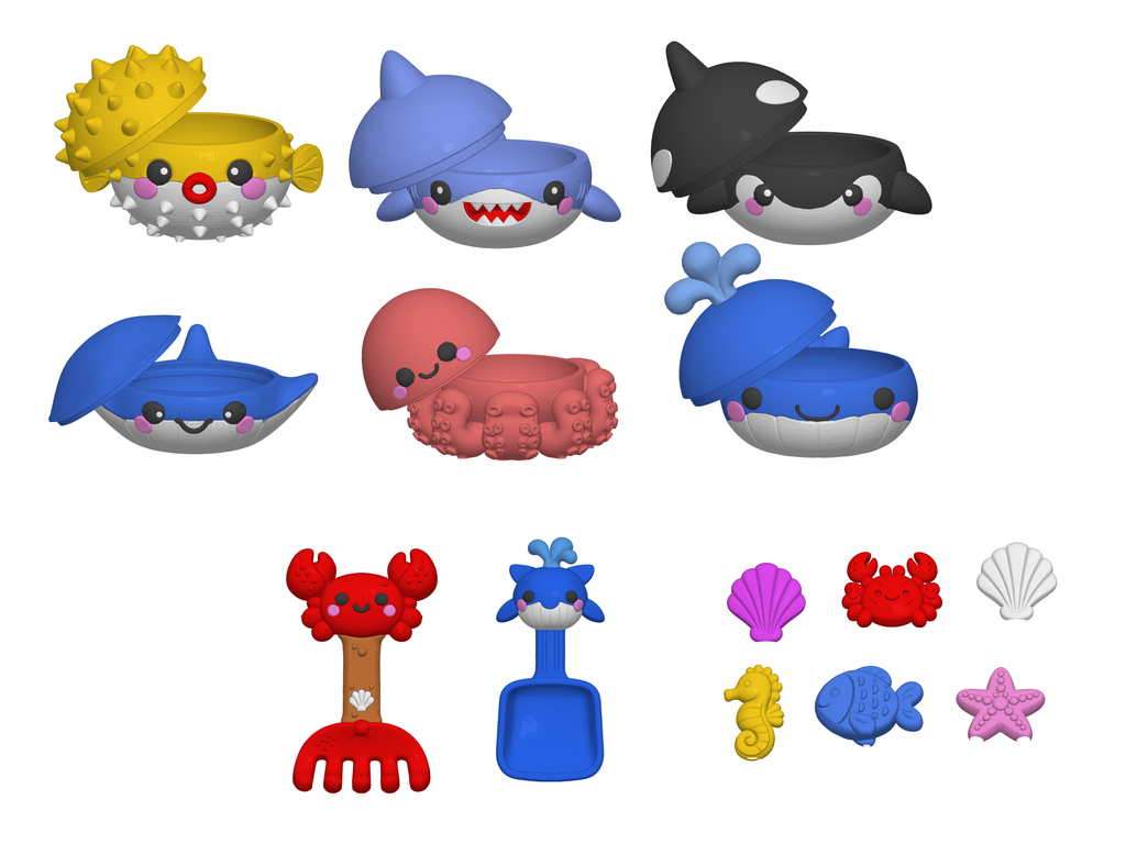 Ocean Animal Sandbox STL Bundle with Shark Orca Whale Octopus Puffer