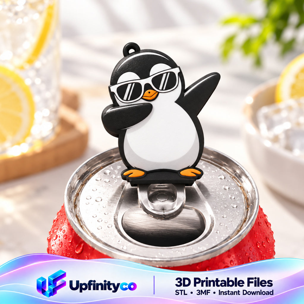Cool Penguin Soda Can Opener Keychain STL File with Nail Saver