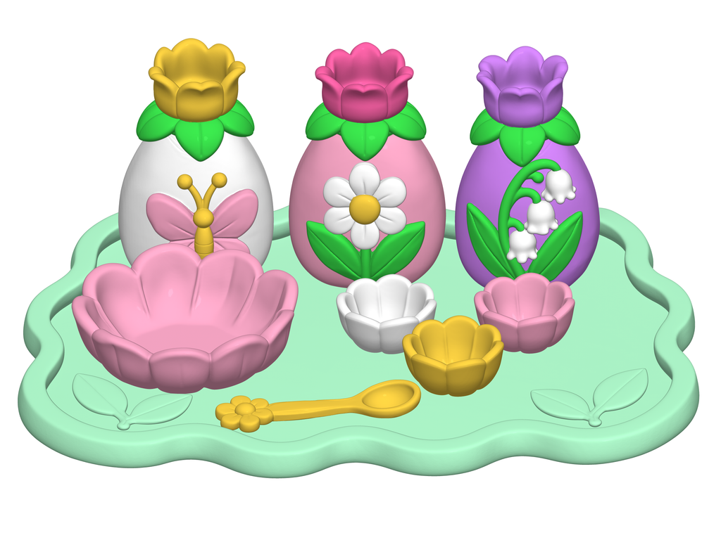 Flower Tea Party Playset STL Bundle with Tray Bowls and Bottles