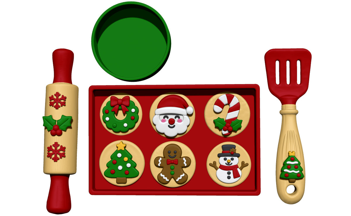 Christmas Cookie Playset STL Bundle with Tray Rolling Pin and Spatula