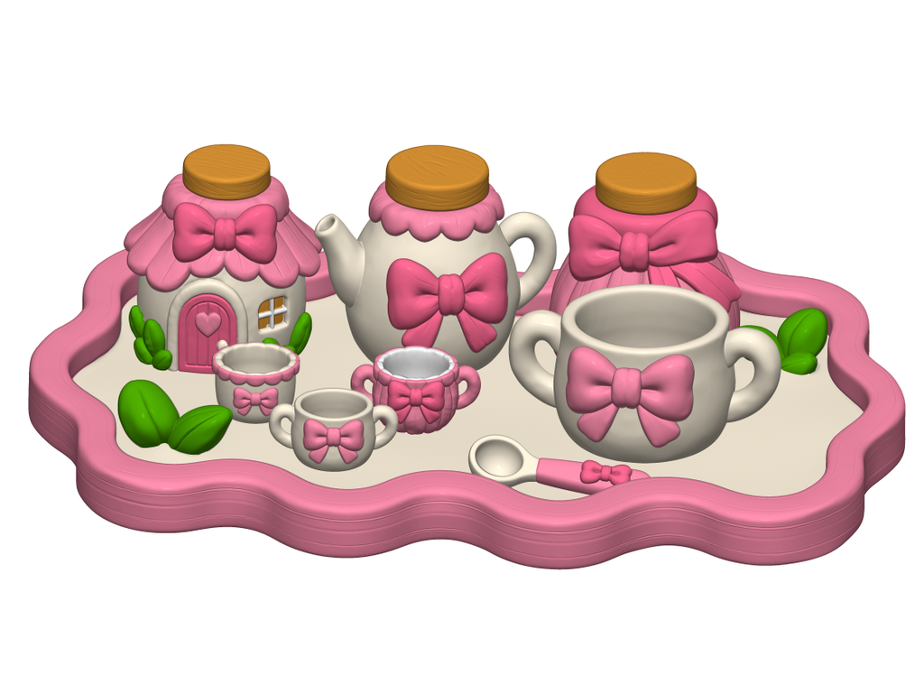 Coquette Bow Cottage Playset STL Bundle with Tray Teapot Cups and Jars