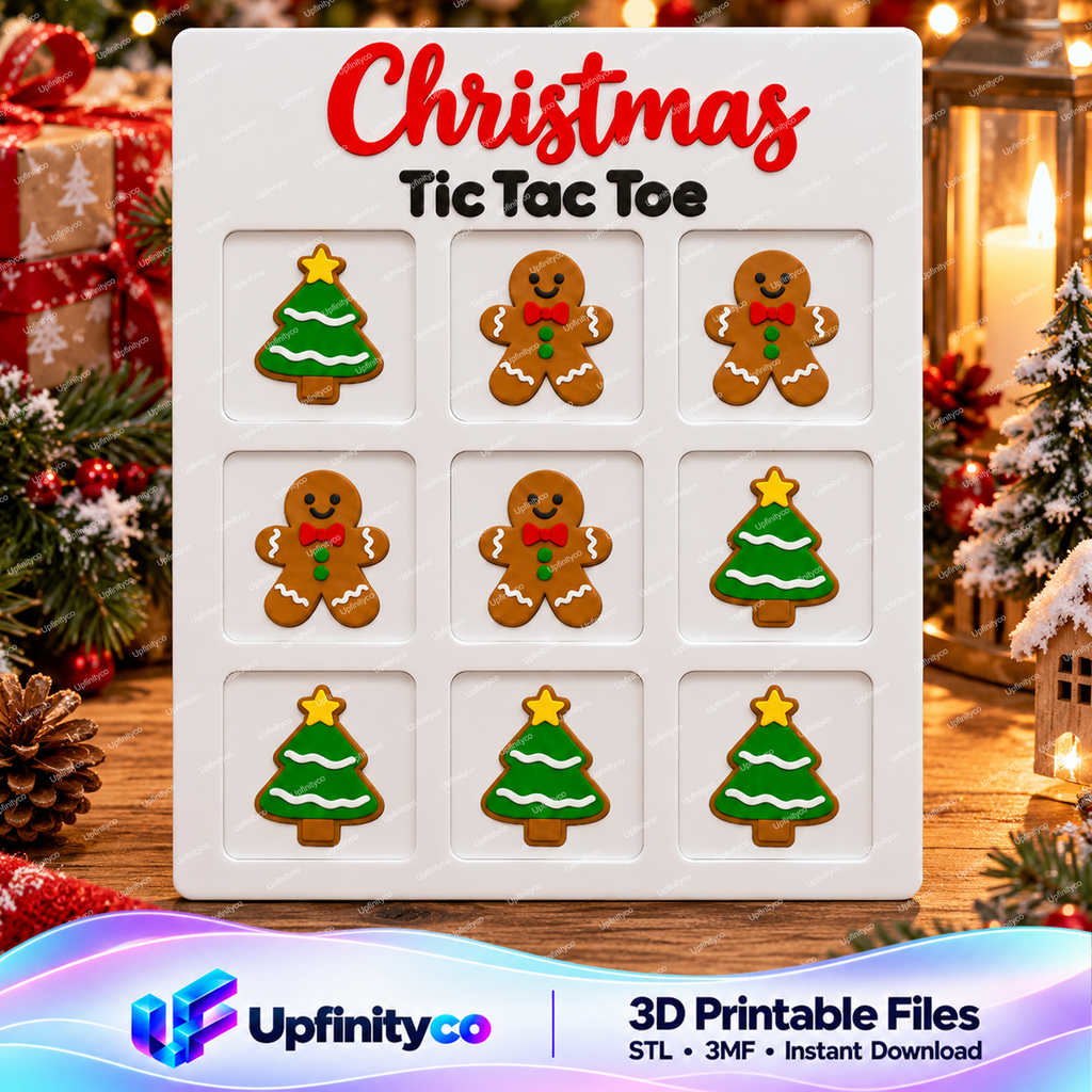 Christmas Gingerbread Tic Tac Toe Game STL File with Board and Pieces