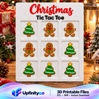 Christmas Gingerbread Tic Tac Toe Game STL File with Board and Pieces