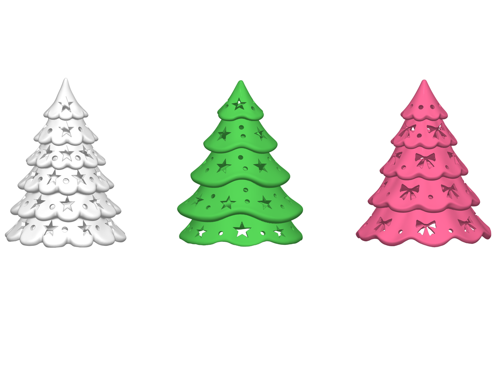 Christmas Tree Lamp STL Set of 3 with Star and Bow Cutouts