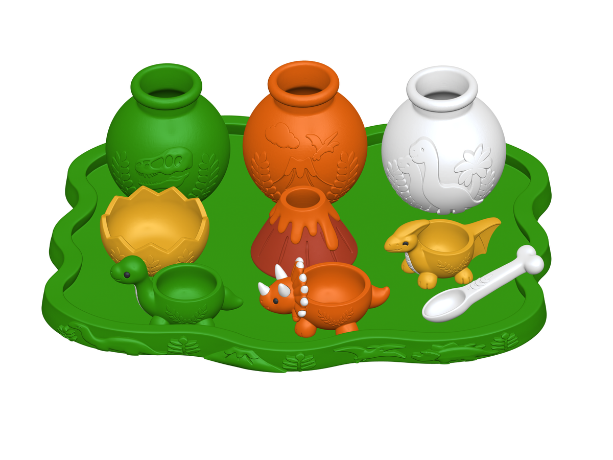 Dinosaur Playset STL Bundle with Tray Bowls Jars Volcano and Spoon