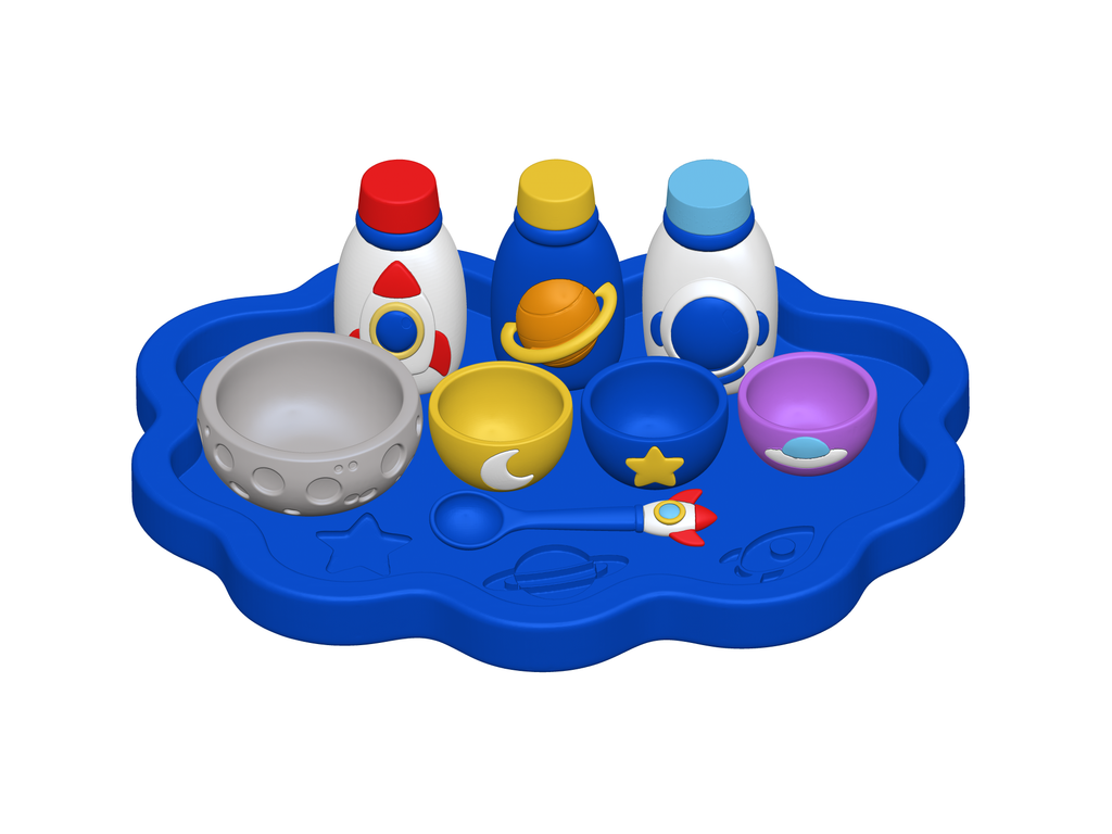Space Playset STL Bundle with Tray Bowls Bottles and Spoon