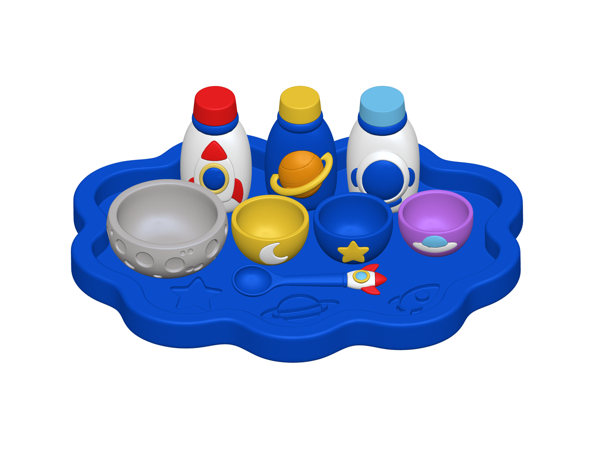Space Playset STL Bundle with Tray Bowls Bottles and Spoon