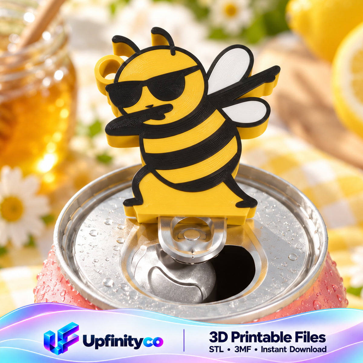 Cool Dabbing Bee Soda Can Opener Keychain STL File with Nail Saver
