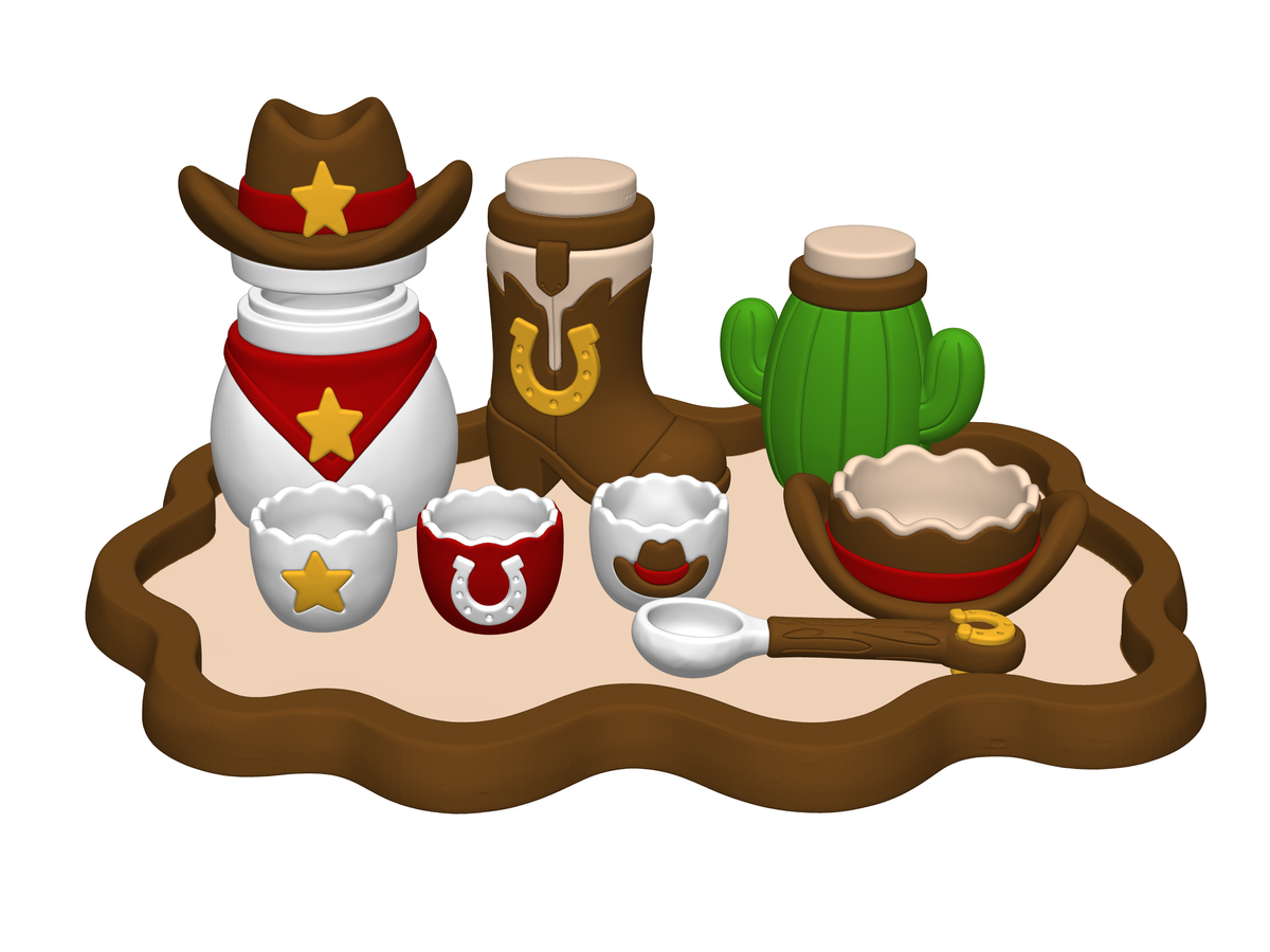 Cowboy Playset STL Bundle with Tray Bowls Jars and Spoon