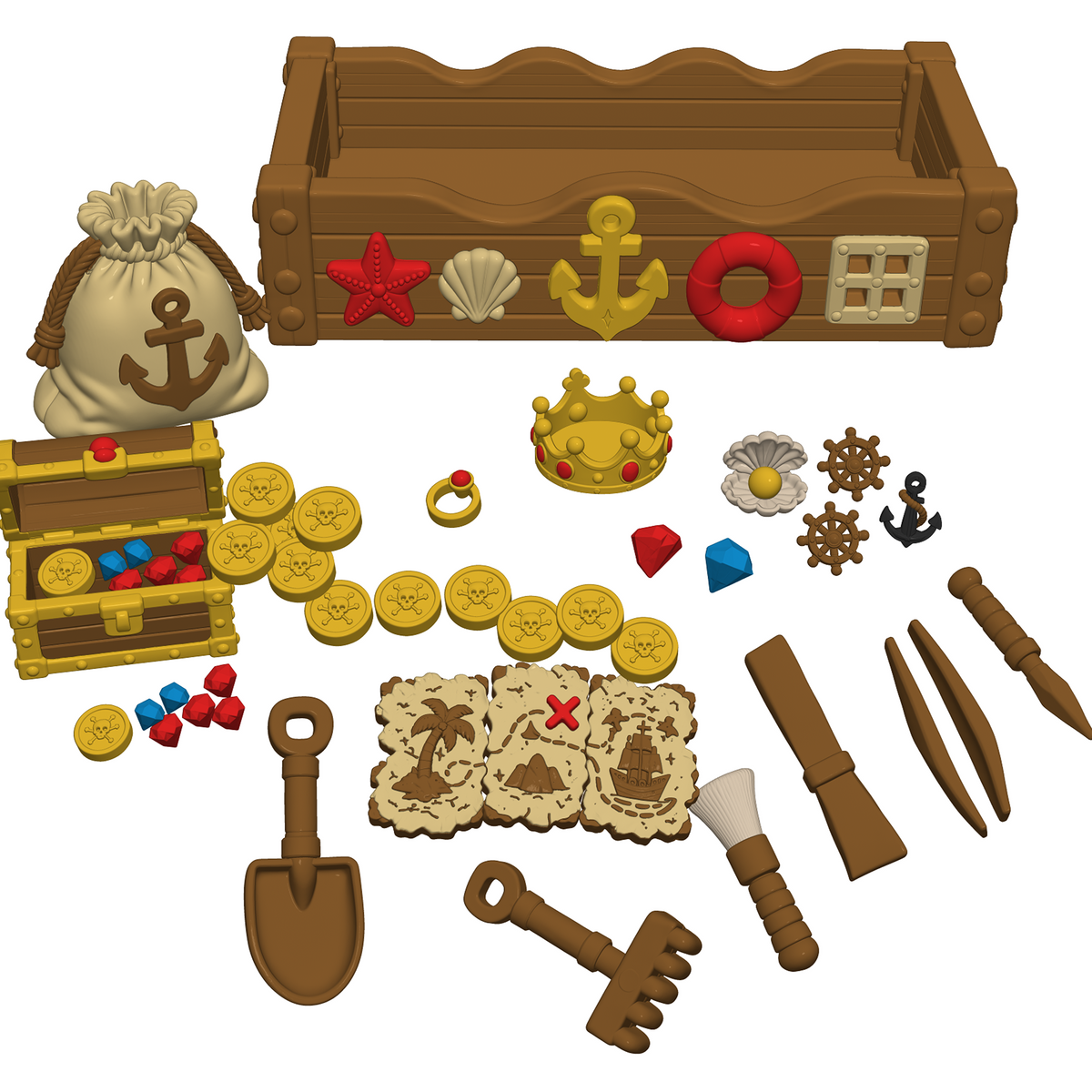 Pirate Treasure Playset STL Bundle with Chest Coins Gems and Tools