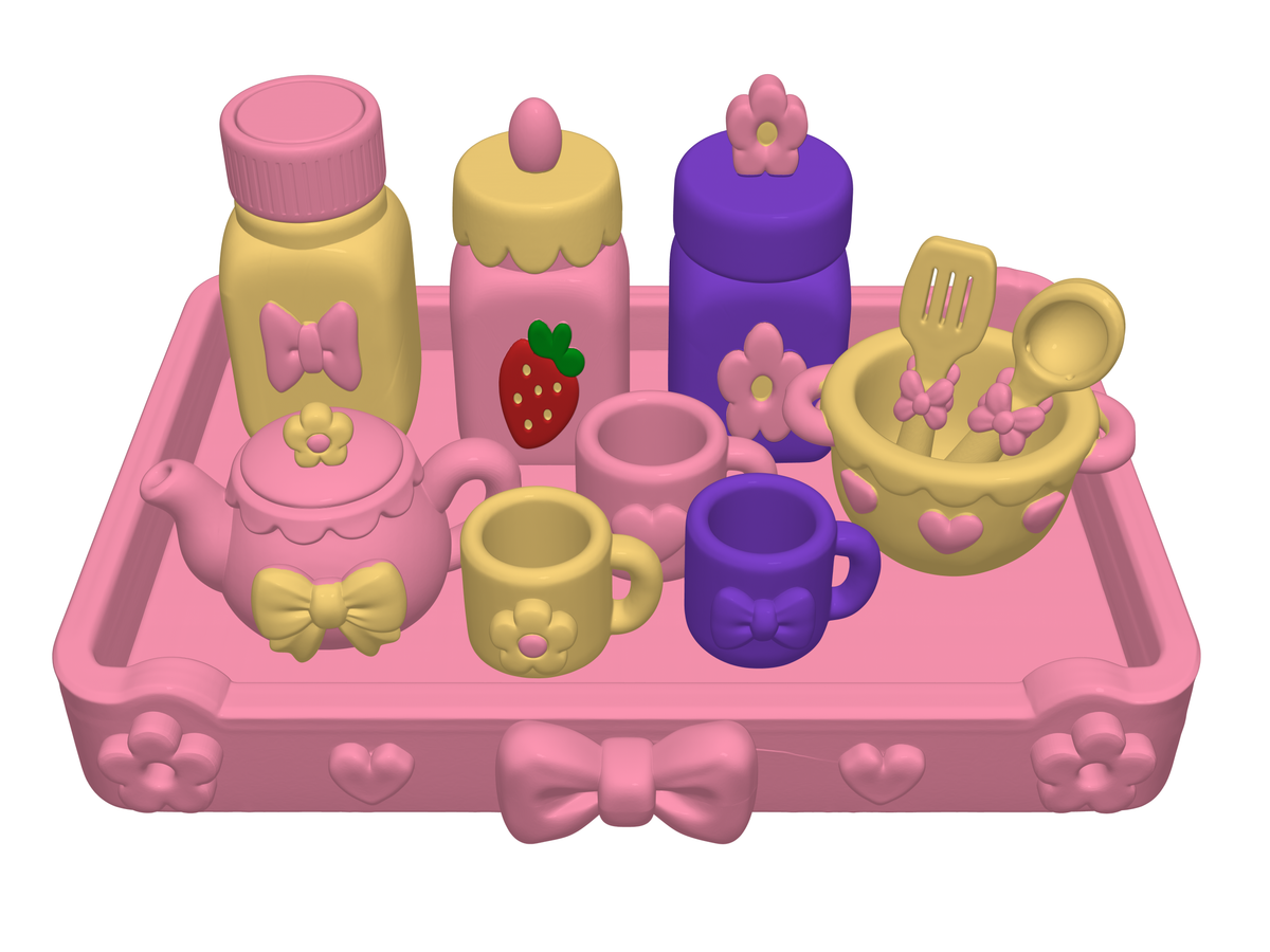 Tea Party Playset STL Bundle with Teapot Cups Tray Bowl and Jars
