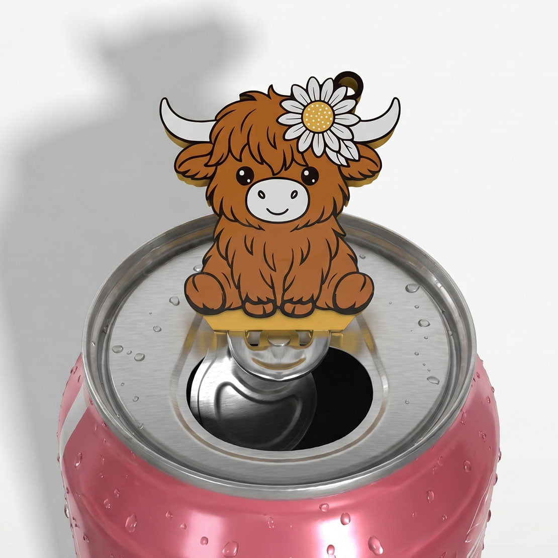 Highland Cow Daisy Soda Can Opener Keychain STL File with Nail Saver