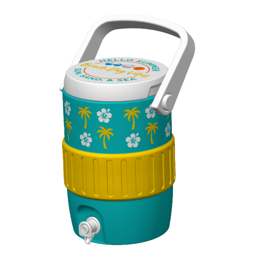 Summer Beach Mini Jug Can Cooler STL File with Palm Trees and Hibiscus