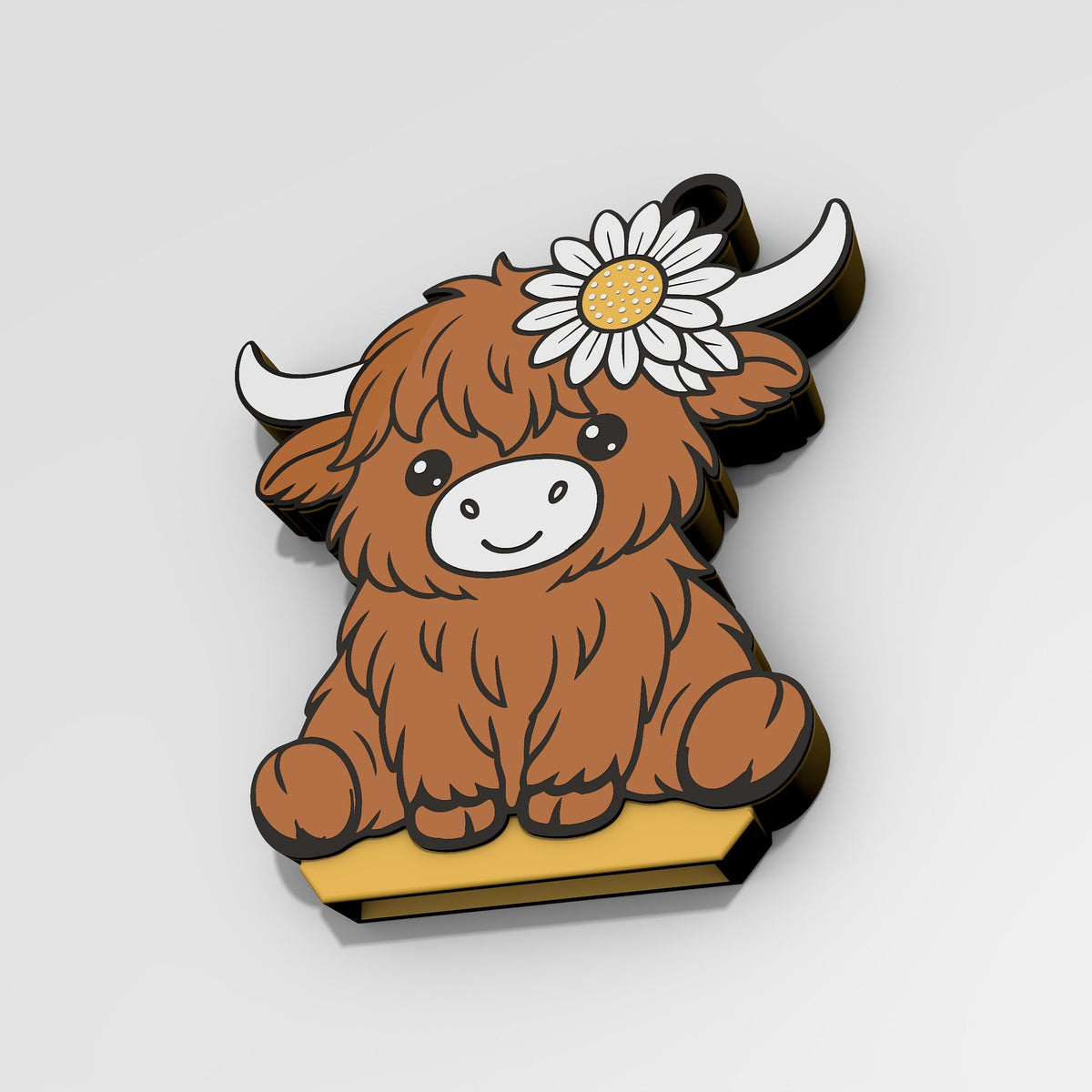 Highland Cow Daisy Soda Can Opener Keychain STL File with Nail Saver