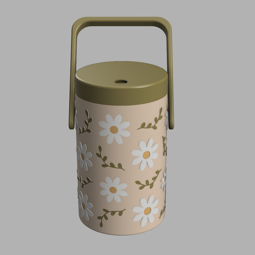 Daisy Flower Can Cooler STL with Olive Handle and Lid