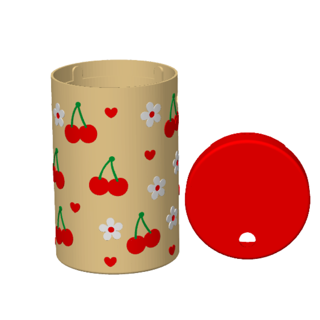 Cherry Heart Can Cooler STL with Flowers and Red Handle