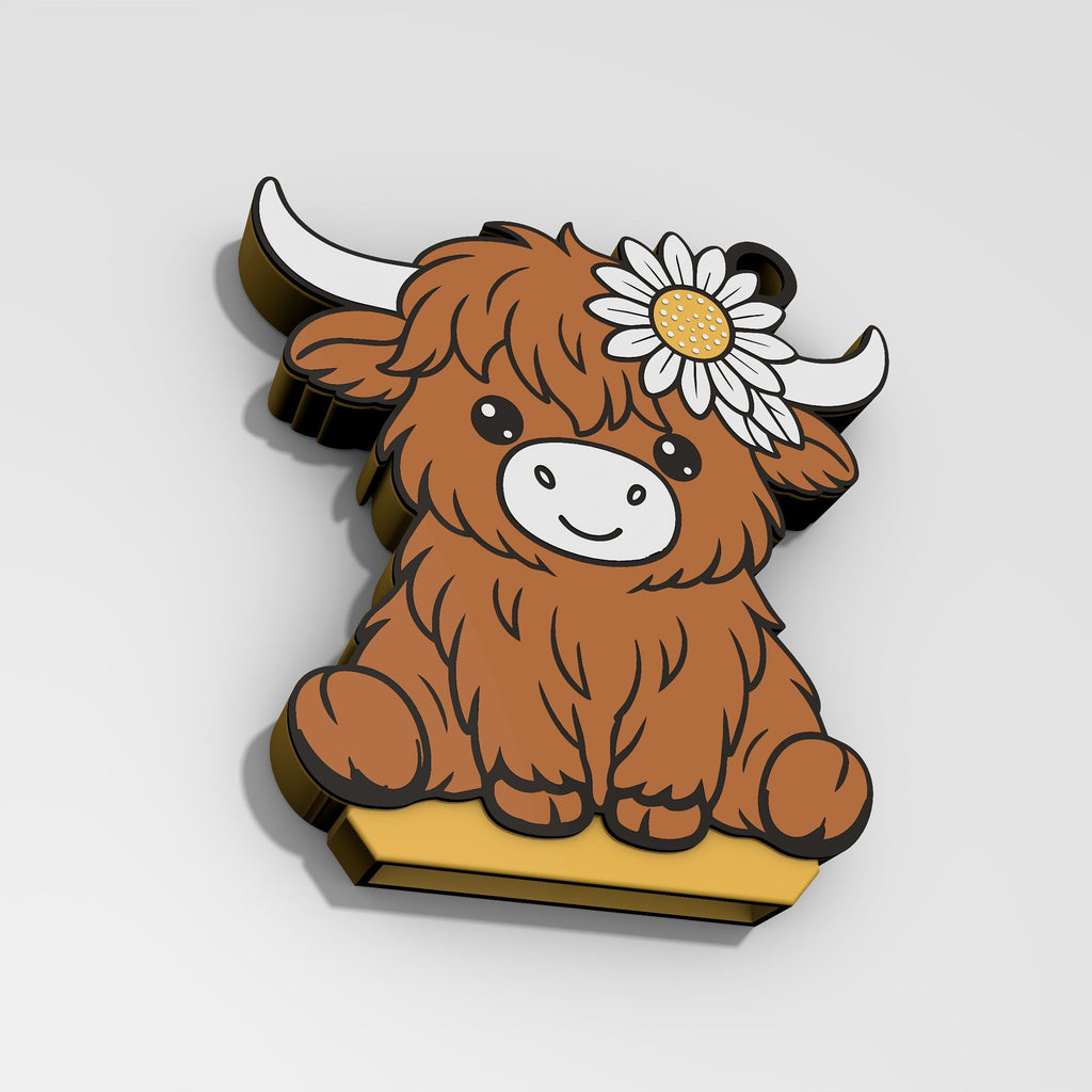 Highland Cow Daisy Soda Can Opener Keychain STL File with Nail Saver