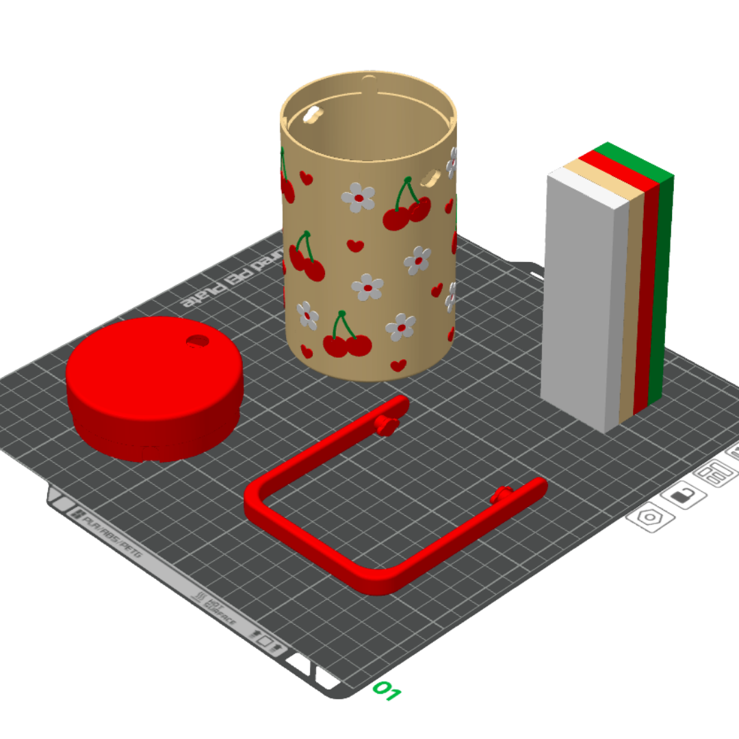 Cherry Heart Can Cooler STL with Flowers and Red Handle