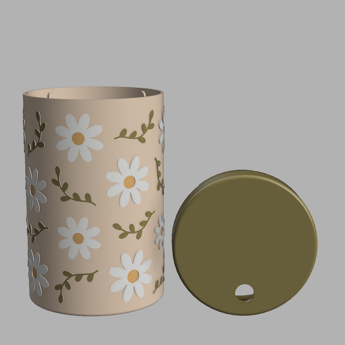 Daisy Flower Can Cooler STL with Olive Handle and Lid