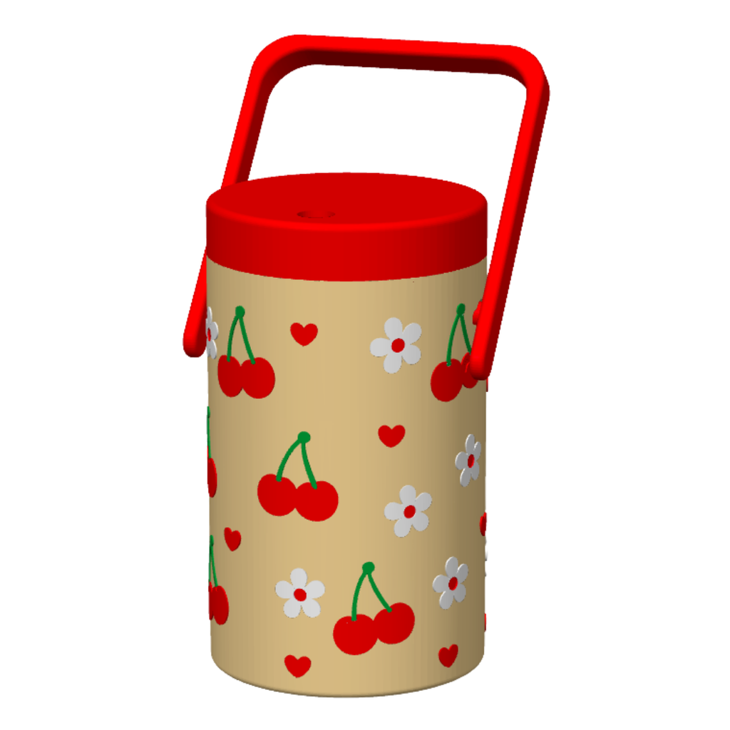 Cherry Heart Can Cooler STL with Flowers and Red Handle