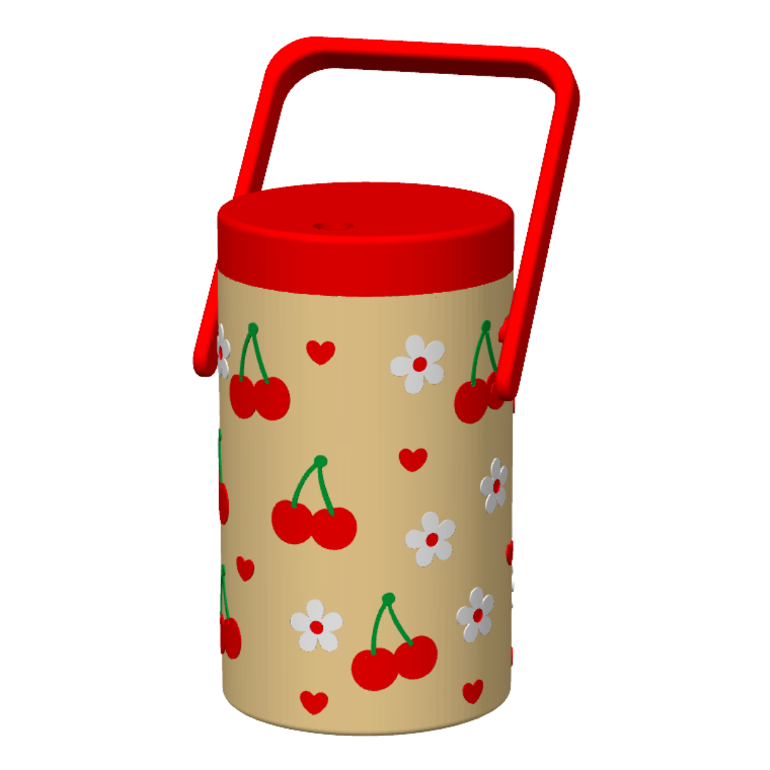 Cherry Heart Can Cooler STL with Flowers and Red Handle