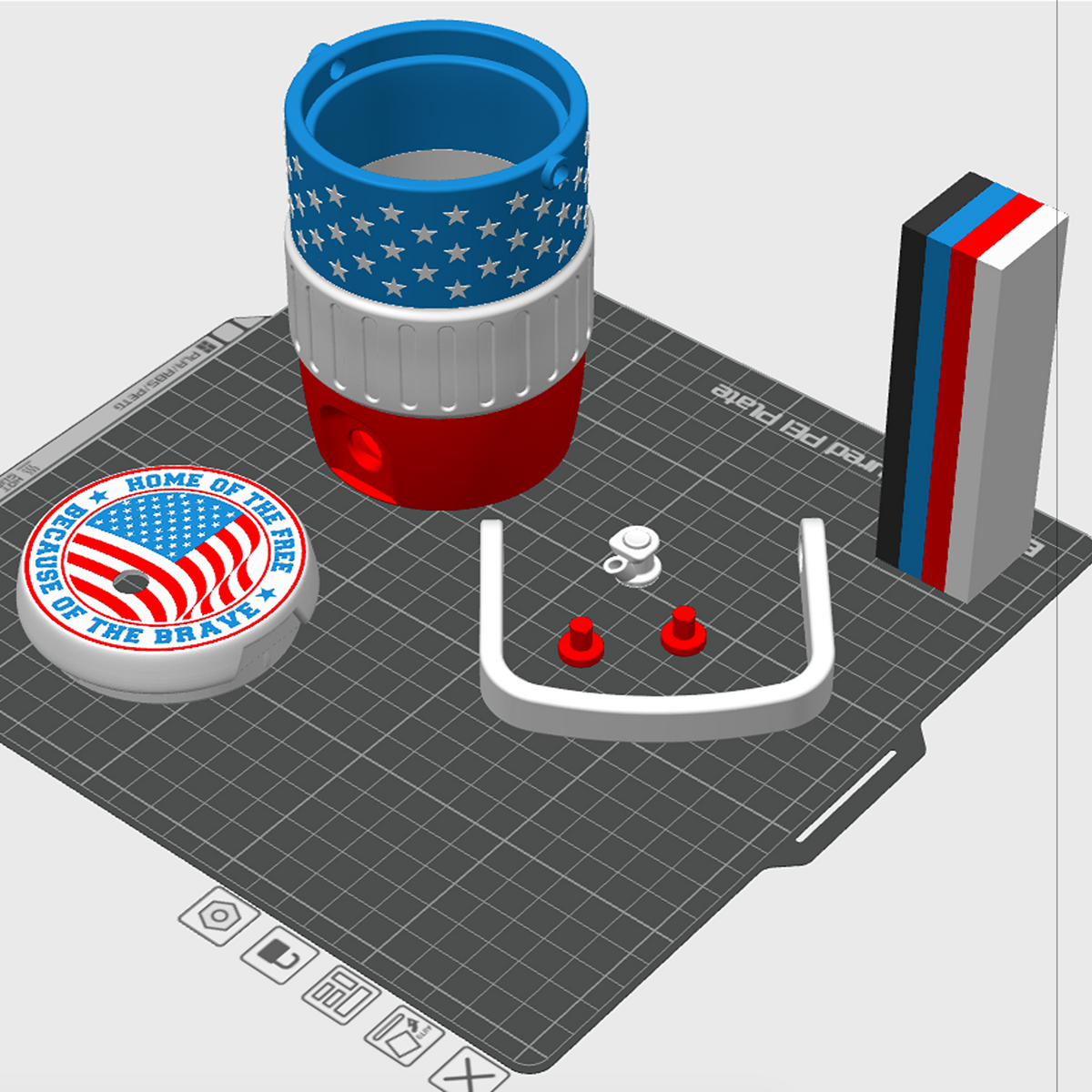American Flag Veterans Mini Water Cooler STL with Waving Flag Lid