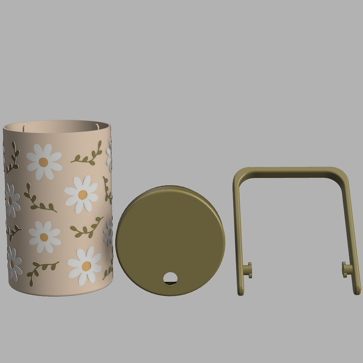 Daisy Flower Can Cooler STL with Olive Handle and Lid
