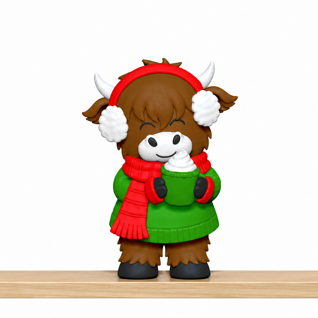 Christmas Highland Cow STL Bundle with Wreath Tree and Cocoa 7