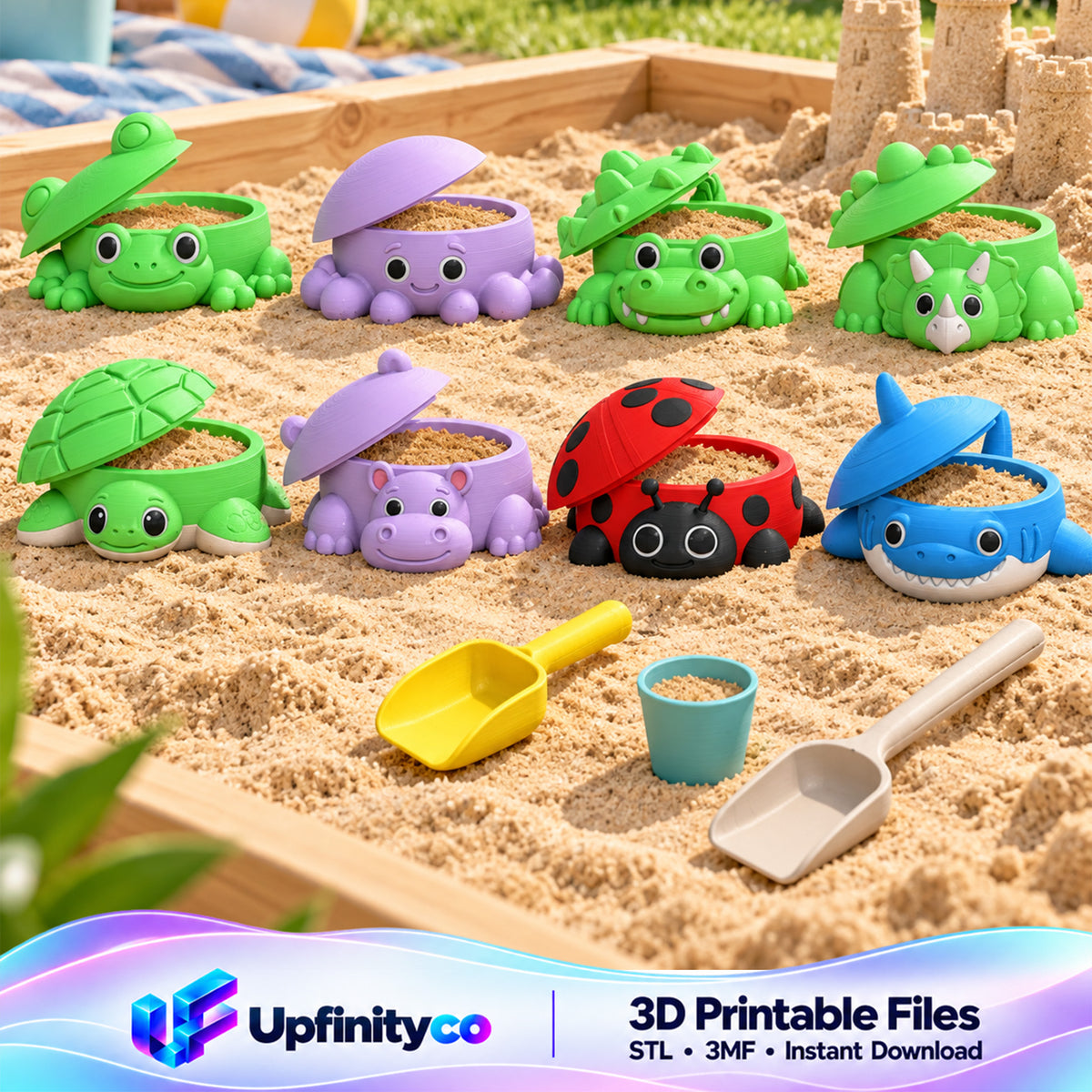 Animal Sandbox Set STL with 8 Lidded Bowls Hippo Shark Octopus Croc