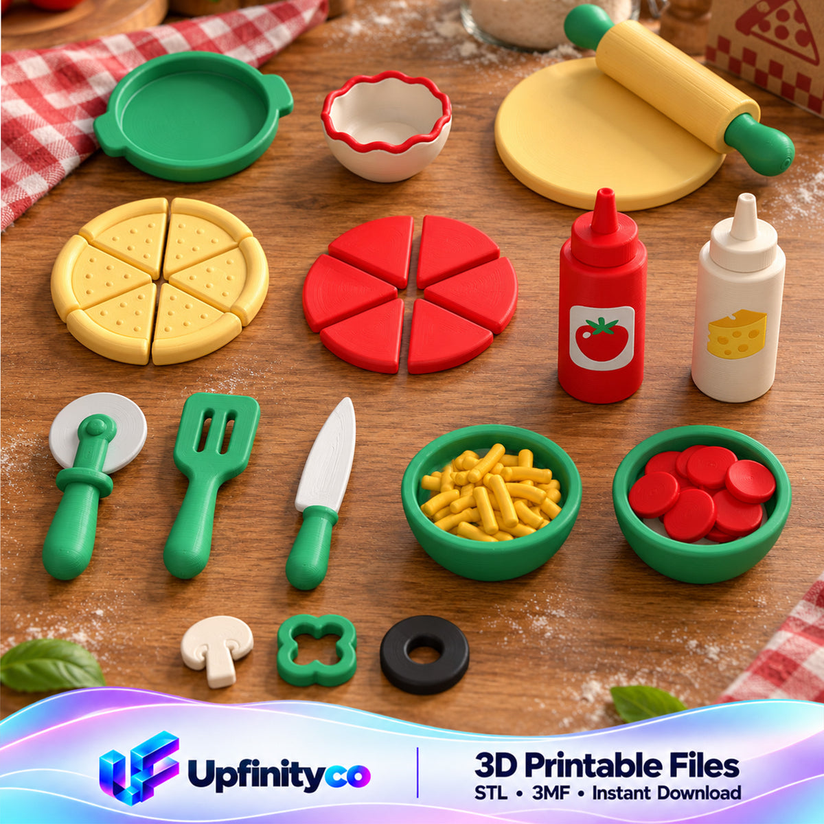 Pizza Playset STL Bundle with Dough Pan Bottles and Tools