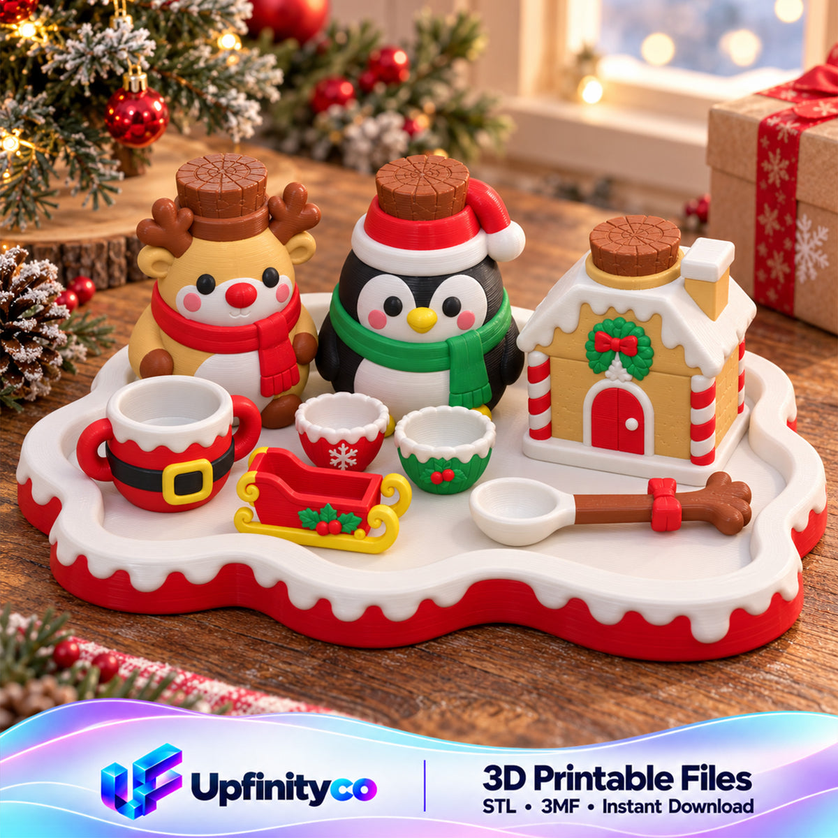 Christmas Playset STL Bundle with Reindeer Penguin Gingerbread House
