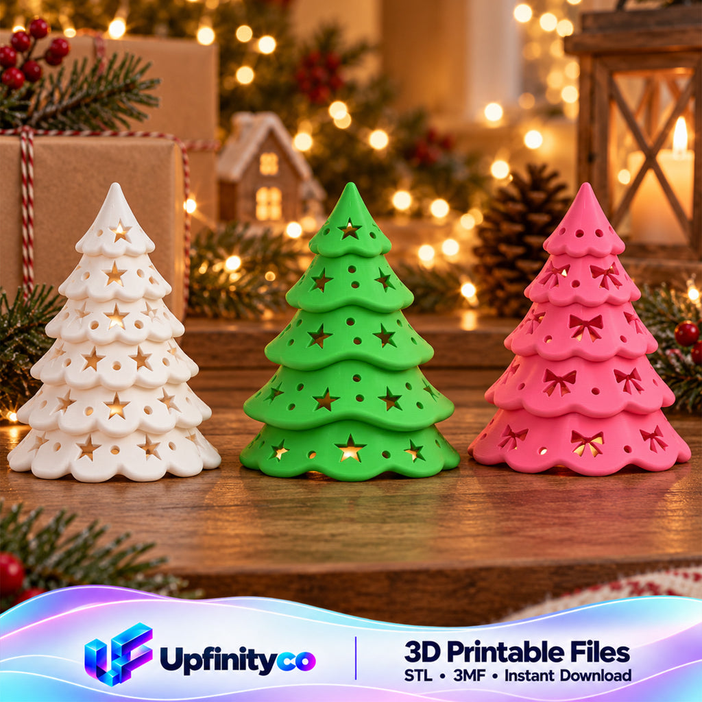 Christmas Tree Lamp STL Set of 3 with Star and Bow Cutouts