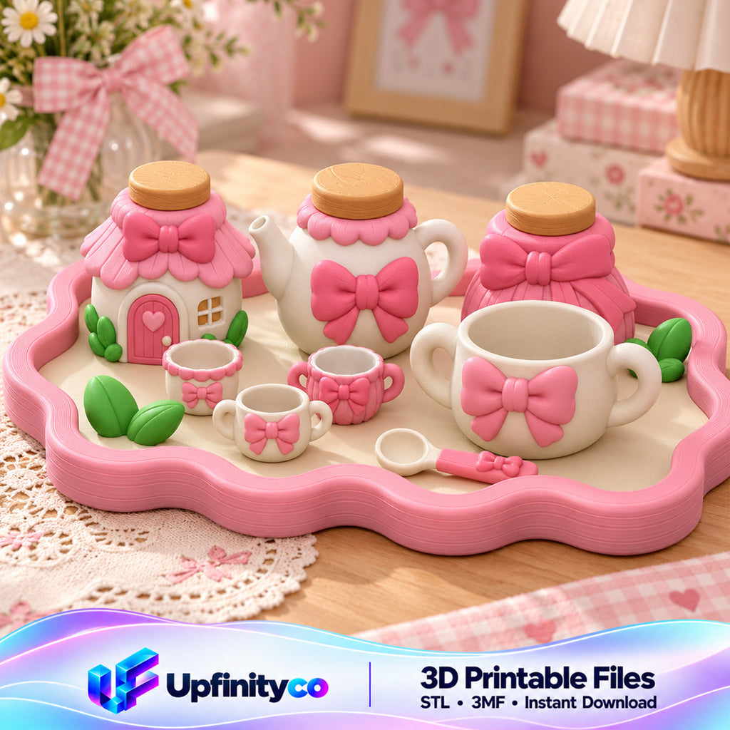 Coquette Bow Cottage Playset STL Bundle with Tray Teapot Cups and Jars