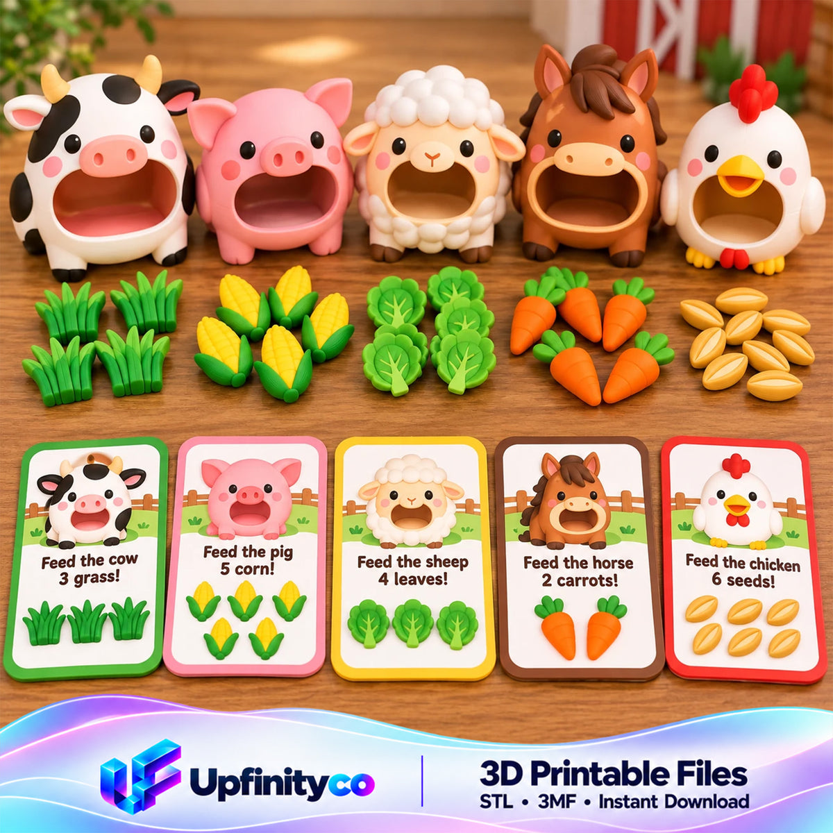 Farm Animal Feeding Game STL Bundle with Cow Pig Sheep Horse Chicken
