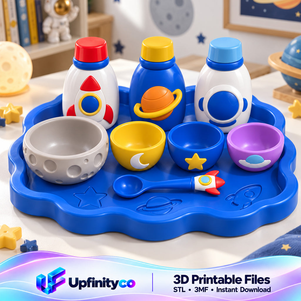 Space Playset STL Bundle with Tray Bowls Bottles and Spoon