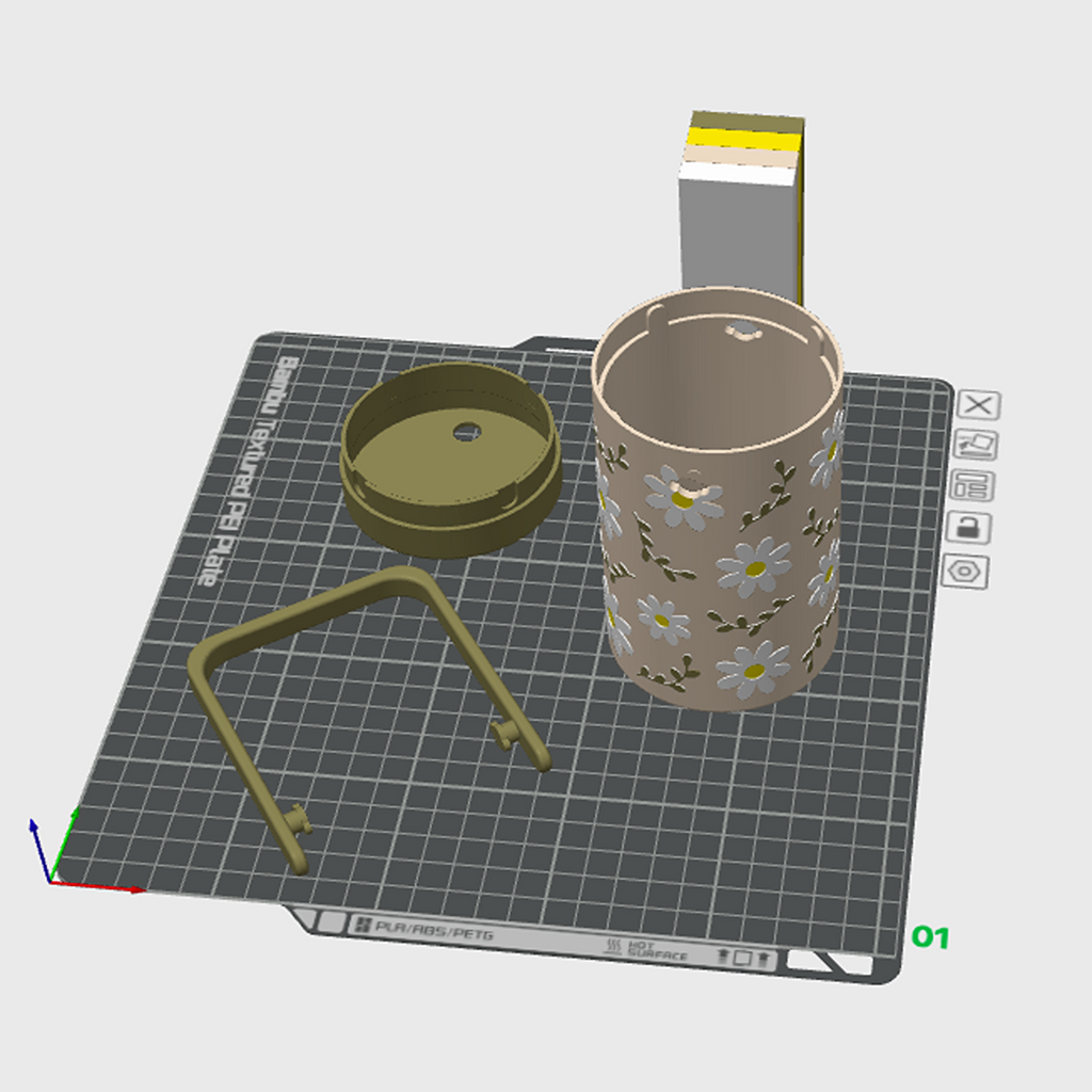 Daisy Flower Can Cooler STL with Olive Handle and Lid