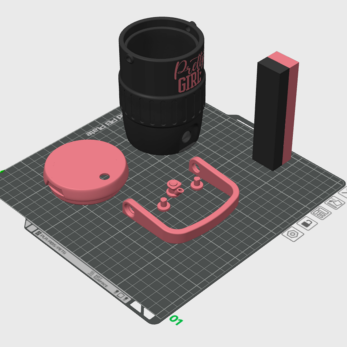 Pretty Girl Mini Water Cooler STL in Black and Pink with Handle