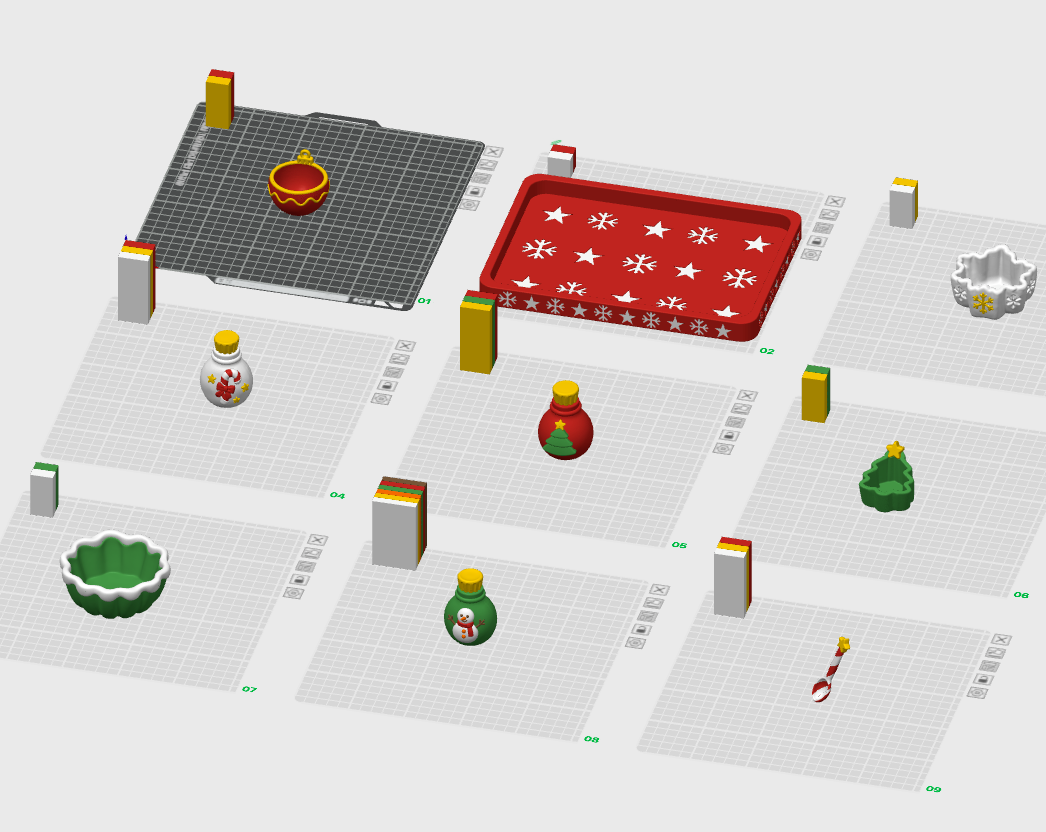 Christmas Playset STL with Tray Bowls and Ornament Bottles 10