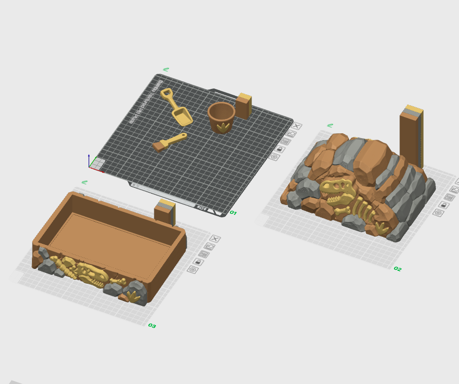 Dinosaur Sandbox STL Bundle with Rock Lid Fossil Bucket and Scoop