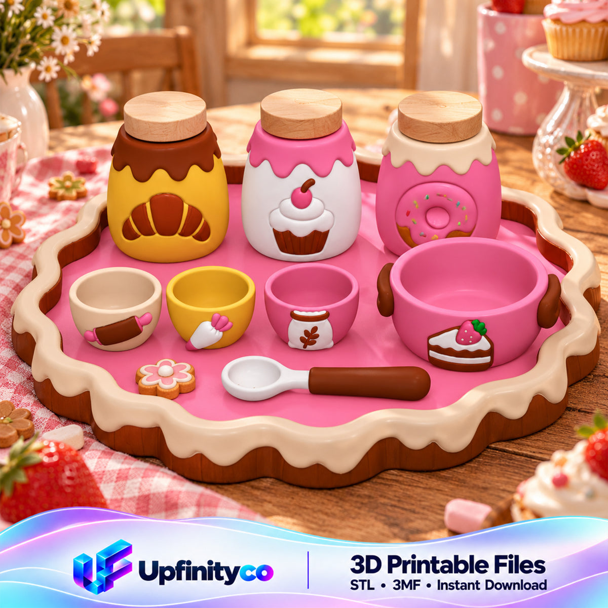 Bakery Playset STL Bundle with Tray Bowls Jars and Spoon