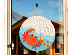 Stay Salty Crab DIY Door Hanger Kit, Summer Door Sign, Laser Cut Wood Craft Kit, Coastal Round Summer Decor, Cute Beach Ocean Door Hanger