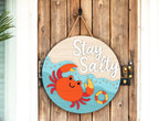 Stay Salty Crab DIY Door Hanger Kit, Summer Door Sign, Laser Cut Wood Craft Kit, Coastal Round Summer Decor, Cute Beach Ocean Door Hanger