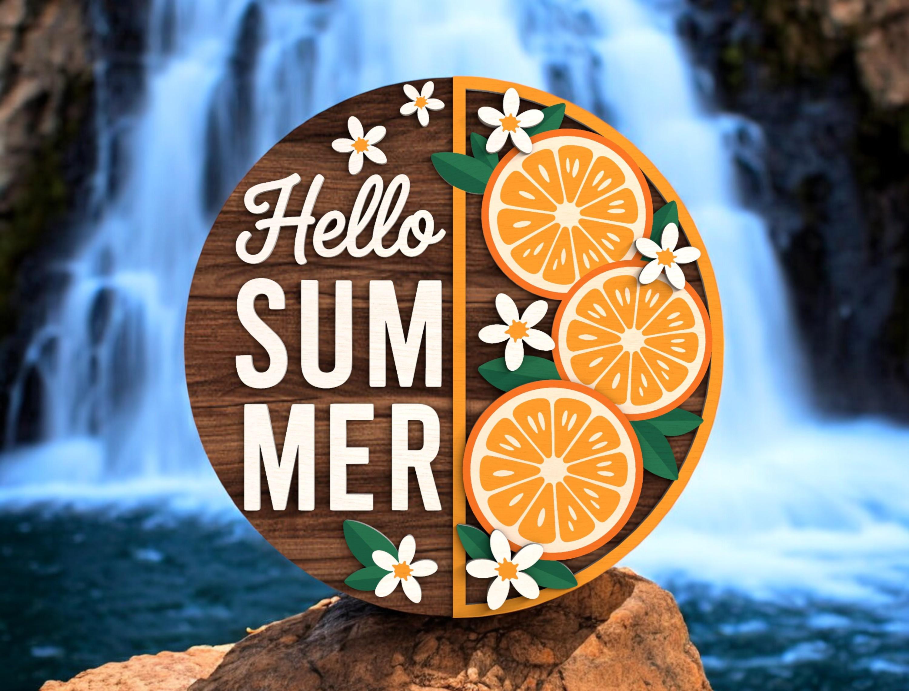 Hello Summer Door Hanger, Front Door Decor, Front Door Sign, Hello Summer Orange Slice Door Sign, Citrus Fruit Door Hanger, Floral Wall Art