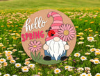 Hello Spring Gnome DIY Door Hanger Kit, Easter Door Sign, Laser Cut Wood Craft Kit, Hello Spring Round Sign with Daisy and Ladybug
