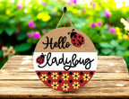Hello Ladybug DIY Door Hanger Kit, Summer Door Sign, Laser Cut Wood Craft Kit, Cute Summer Ladybug Decor, MDF Wood Wall Hanging